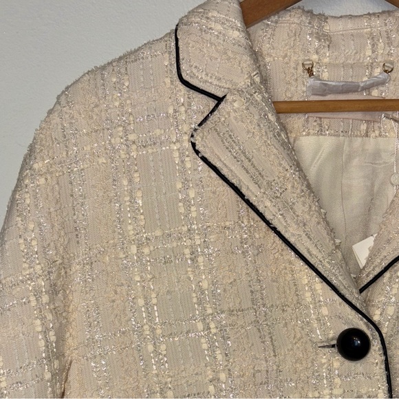 Tory Burch Ivory Plaid Tweed Oversized Blazer Size 10 - Picture 4 of 6